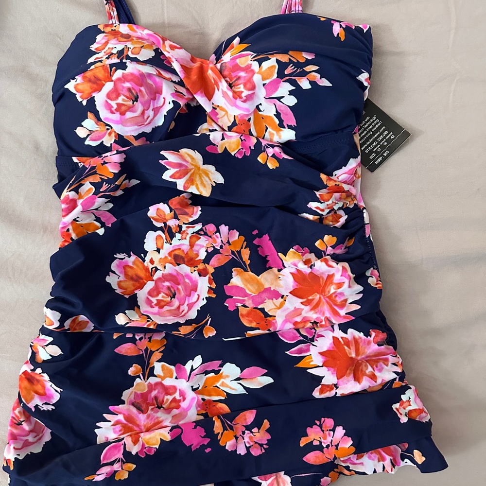 Navy Blue and Pink Floral Swimsuit